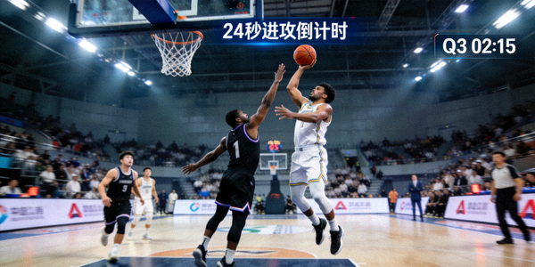 篮球比赛直播画面，球员在篮下准备投篮